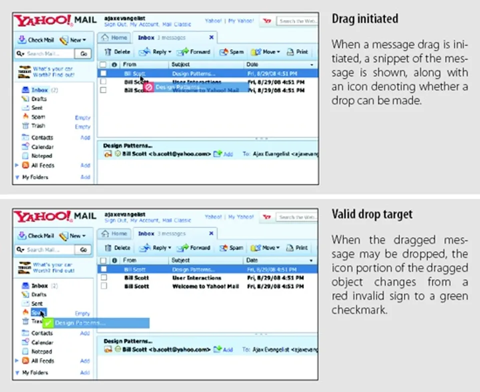Drag and Drop в Yahoo Mail